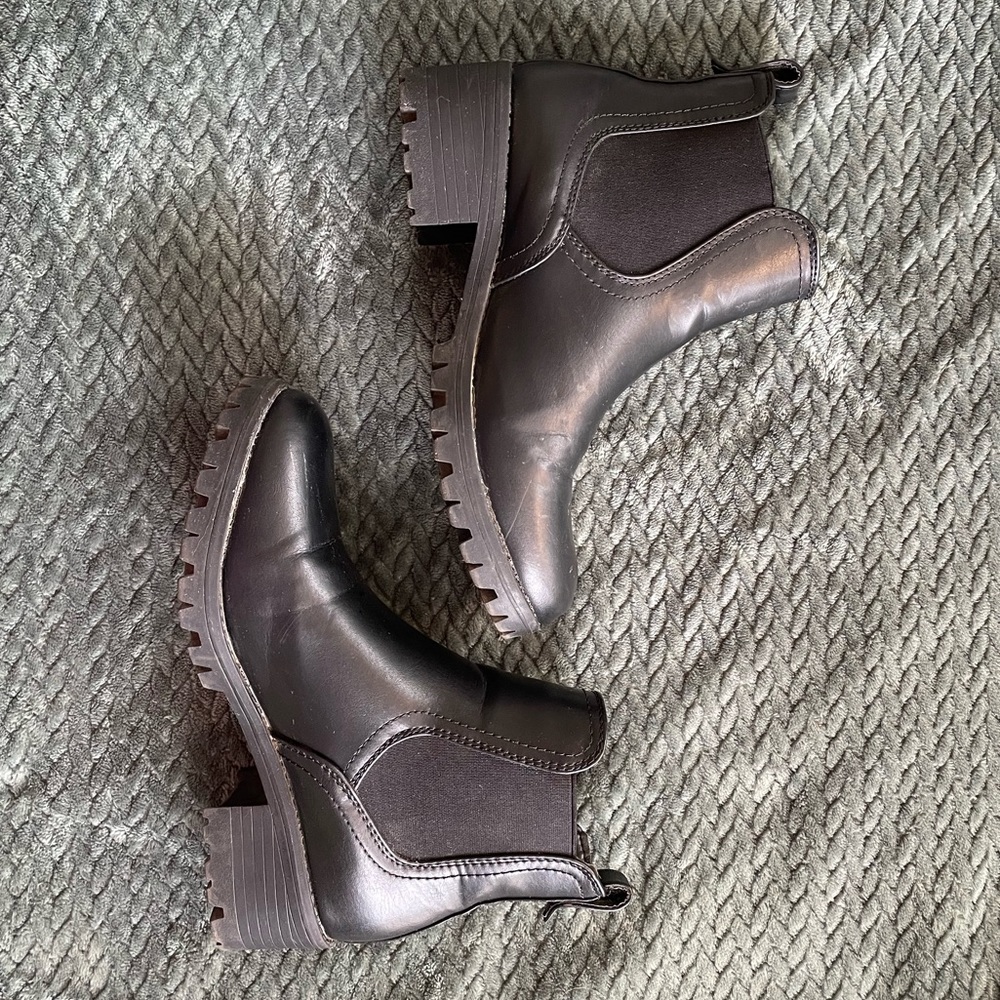 Black leather combat boots